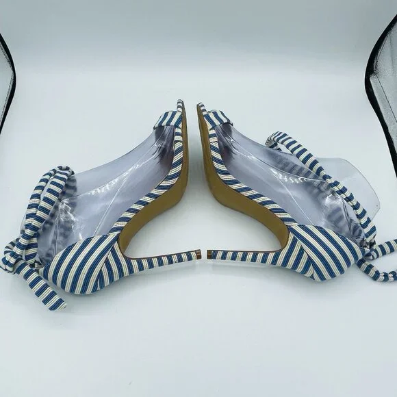 Liliana Heels Womens Size 6.5 Blue White Striped Strappy Stiletto High Shoes - Picture 12 of 12